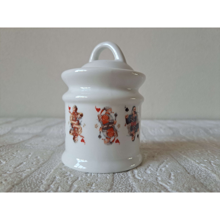 Suikerpot met Jokers Speelkaarten, porselein D7xH10cm - handgemaakt