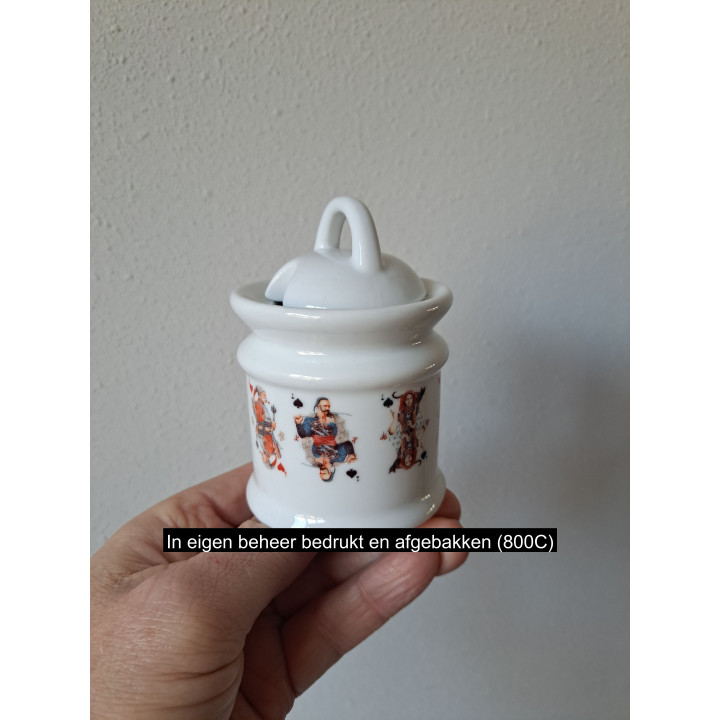 Suikerpot met Jokers Speelkaarten, porselein D7xH10cm