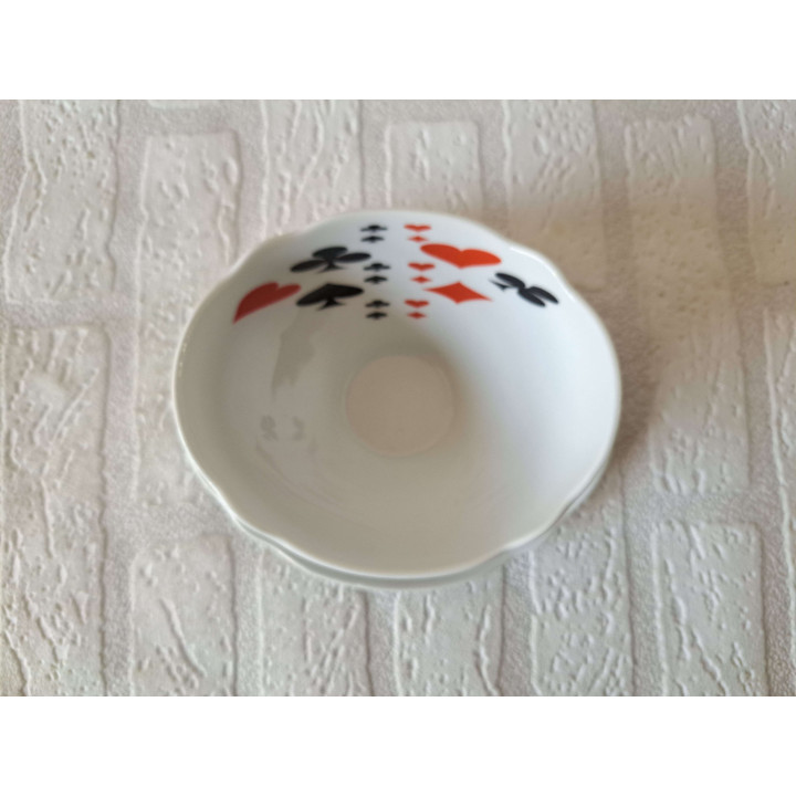 Soepkom met speelkaart symbolen, porselein 18x14.5x7cm - handgemaakt