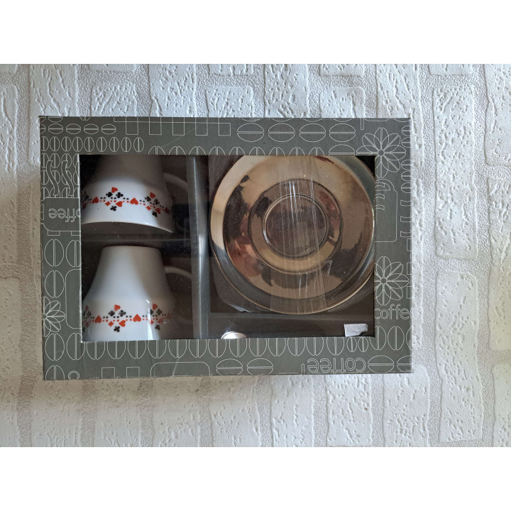 Kop en schotel set Speelkaarten symbolen porselein 26x18x9cm - handgemaakt