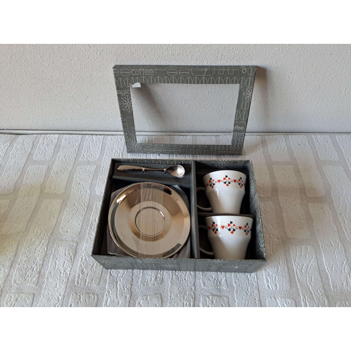 Kop en schotel set Speelkaarten symbolen porselein 26x18x9cm - handgemaakt