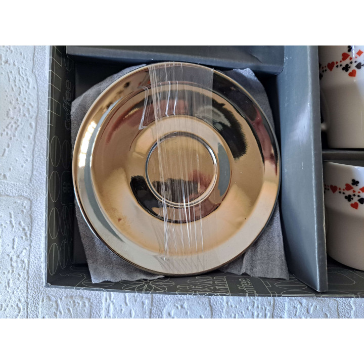 Kop en schotel set Speelkaarten symbolen porselein 26x18x9cm - handgemaakt