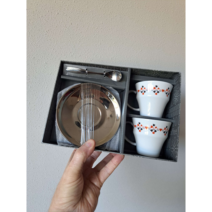 Kop en schotel set Speelkaarten symbolen porselein 26x18x9cm - handgemaakt