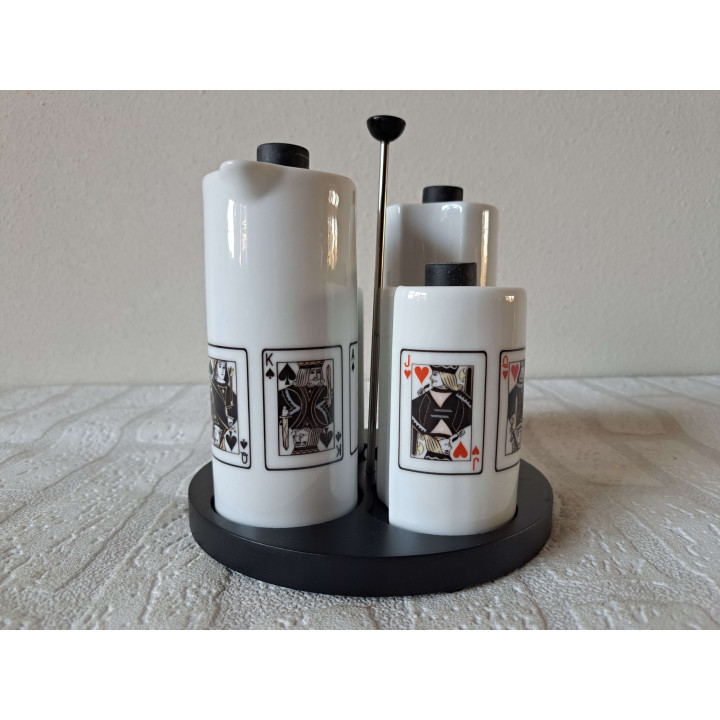 Peper, zout, olie, azijn speelkaarten, porselein D16.5 - handgemaakt