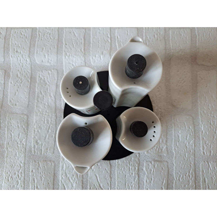 Peper, zout, olie, azijn speelkaarten, porselein D16.5 - handgemaakt