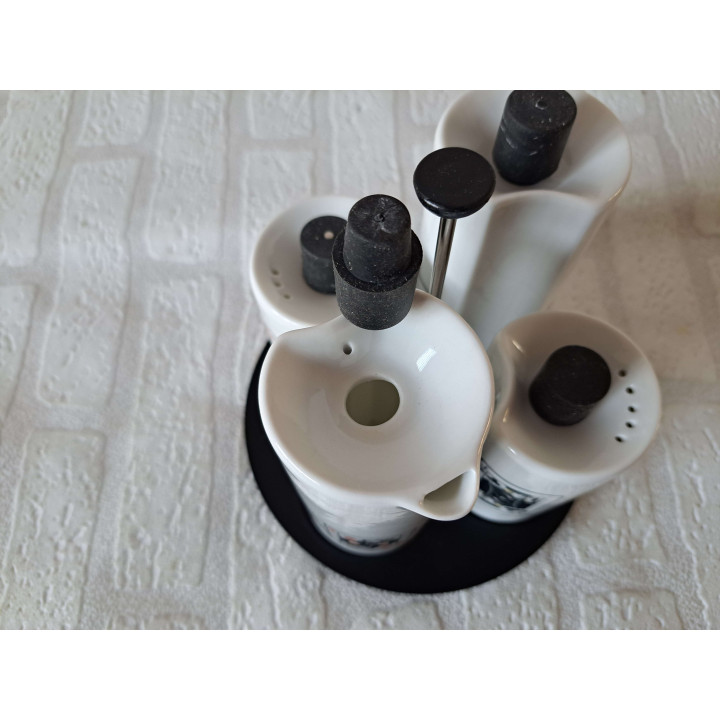 Peper, zout, olie, azijn speelkaarten, porselein D16.5 - handgemaakt