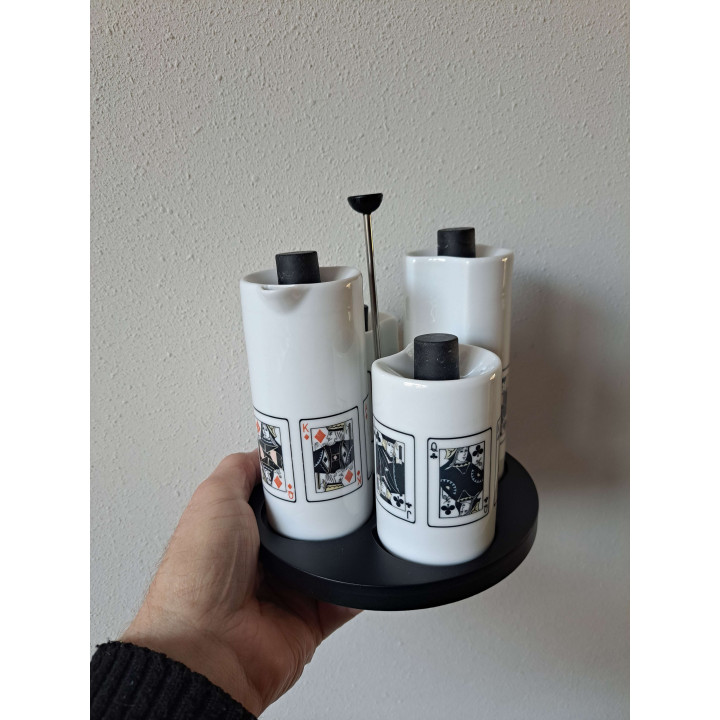 Peper, zout, olie, azijn speelkaarten, porselein D16.5 - handgemaakt