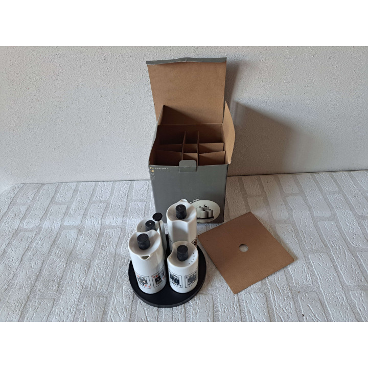 Peper, zout, olie, azijn speelkaarten, porselein D16.5 - handgemaakt