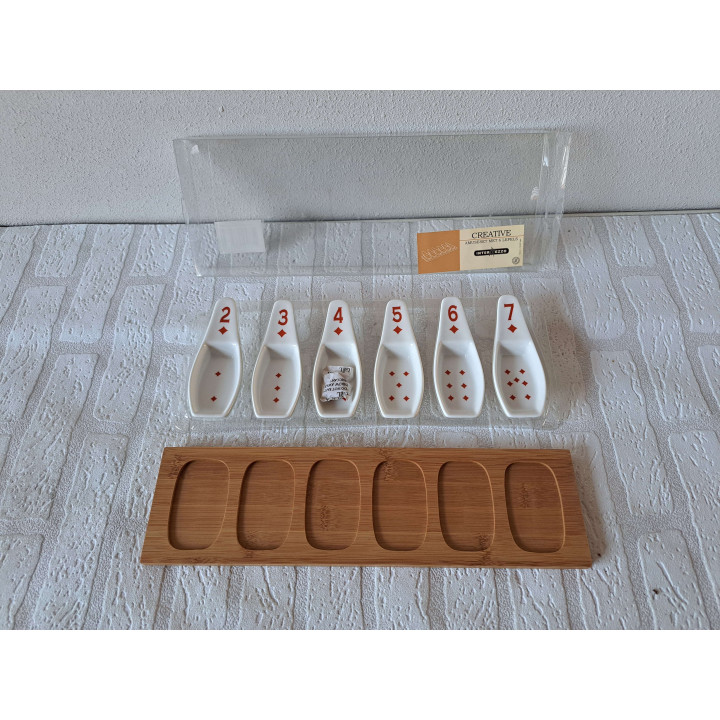 Amuseset lepels Speelkaarten Ruiten, porselein 26x13.5x3.5cm - handgemaakt