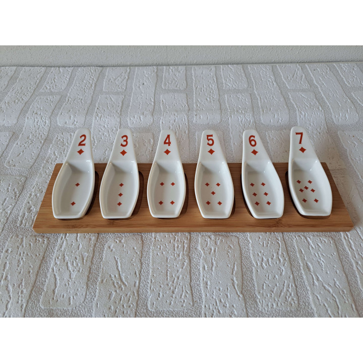 Amuseset lepels Speelkaarten Ruiten, porselein 26x13.5x3.5cm - handgemaakt