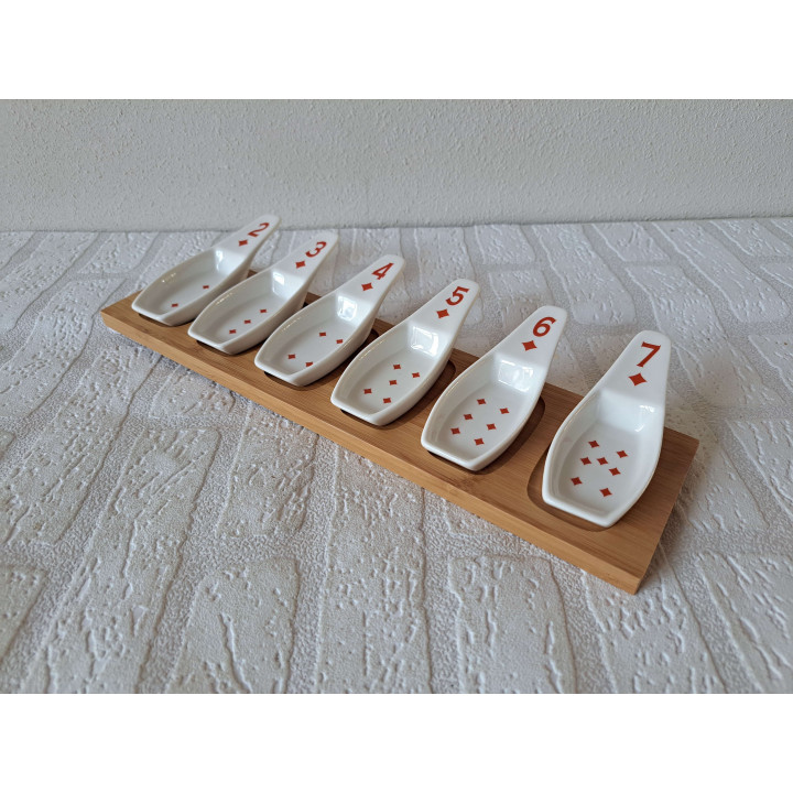 Amuseset lepels Speelkaarten Ruiten, porselein 26x13.5x3.5cm - handgemaakt