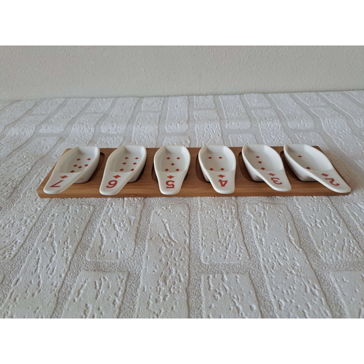 Amuseset lepels Speelkaarten Ruiten, porselein 26x13.5x3.5cm - handgemaakt
