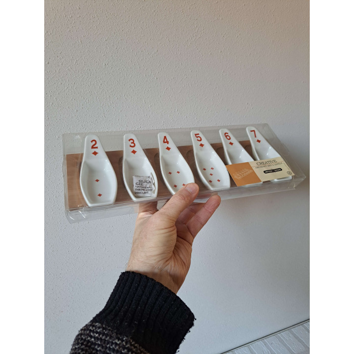 Amuseset lepels Speelkaarten Ruiten, porselein 26x13.5x3.5cm - handgemaakt