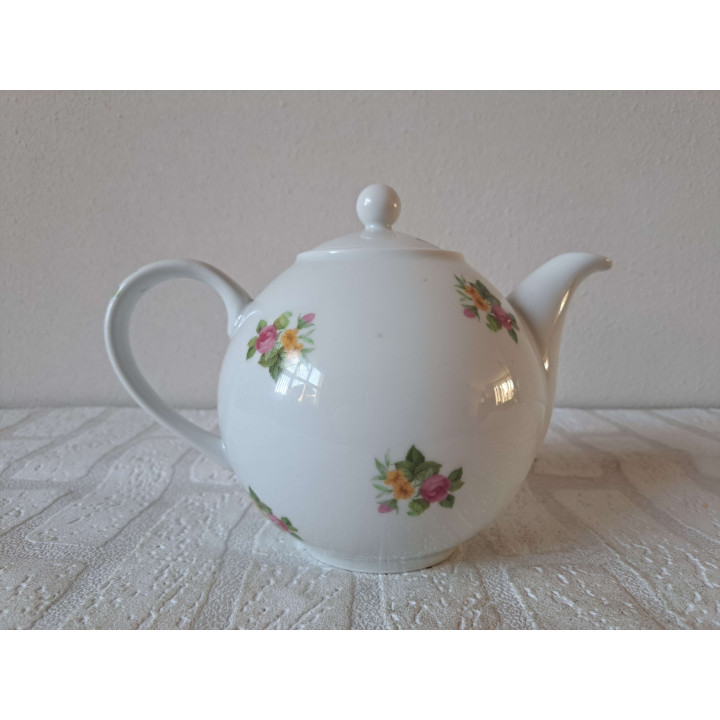 Porcelain Teapot Coffee Pot Roses Flowers Hand-Printed