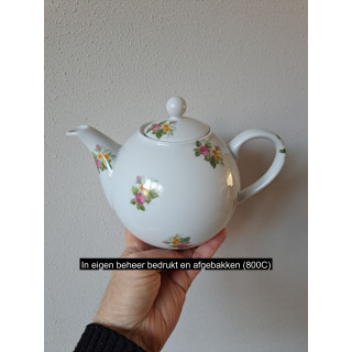 Porseleinen Theepot & Koffiepot met Rozen en Bloemen - Handbedrukt
