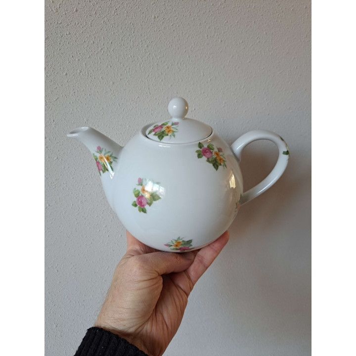 Theepot koffiepot met rozen bloemen, porselein 23x14x17cm - handgemaakt