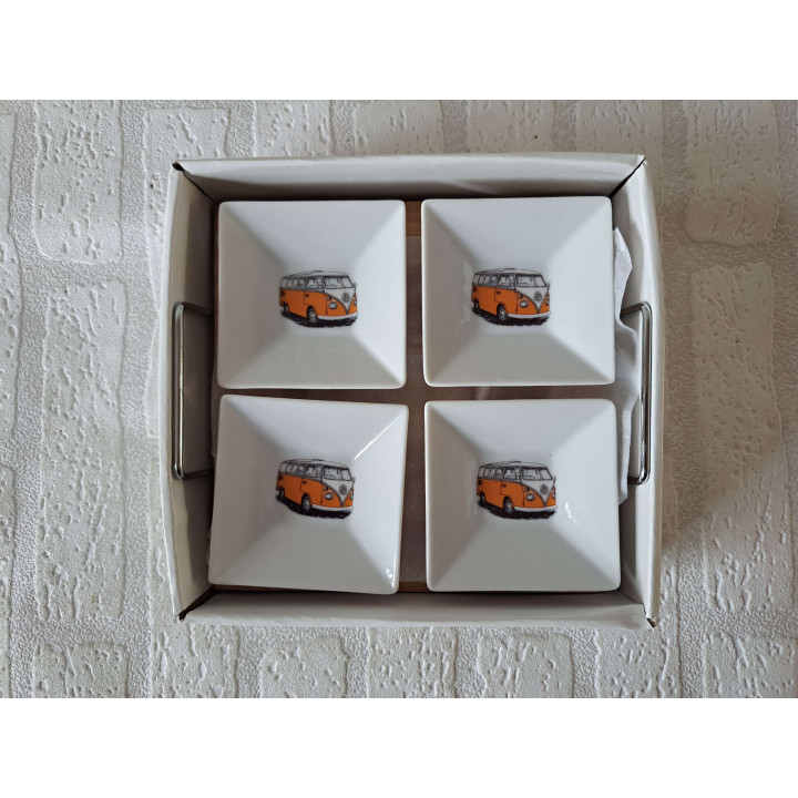 Amuseschaaltje oranje Volkswagen bus porselein 6.5x6.5x6.5cm - handgemaakt