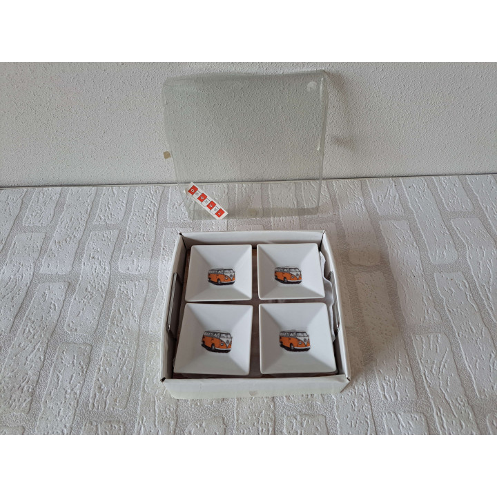 Amuseschaaltje oranje Volkswagen bus porselein 6.5x6.5x6.5cm - handgemaakt