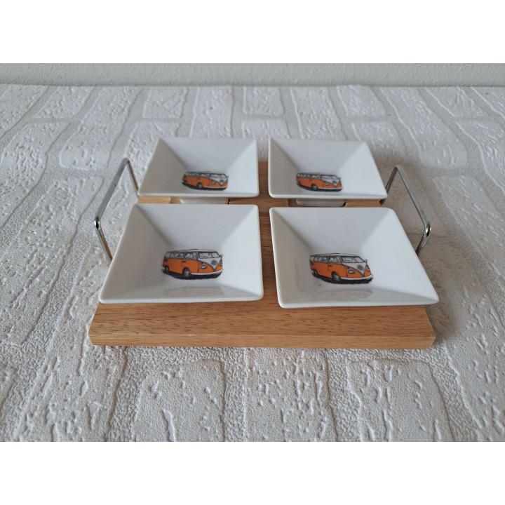 Amuseschaaltje oranje Volkswagen bus porselein 6.5x6.5x6.5cm - handgemaakt