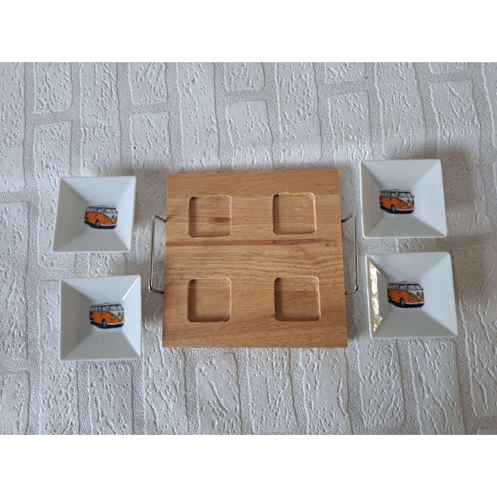 Amuseschaaltje oranje Volkswagen bus porselein 6.5x6.5x6.5cm - handgemaakt