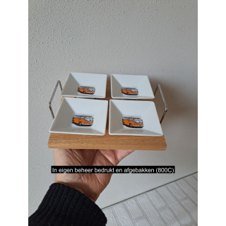 Amuseschaaltje oranje Volkswagen bus porselein 6.5x6.5x6.5cm