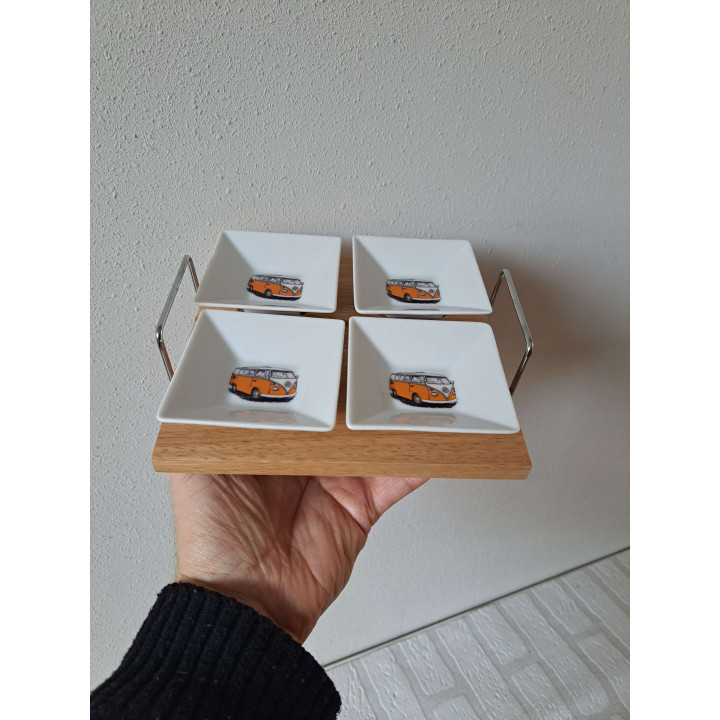 Amuseschaaltje oranje Volkswagen bus porselein 6.5x6.5x6.5cm - handgemaakt