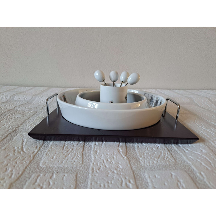 Serveerschaal en prikkers speelkaarten, porselein D19.5xH3cm - handgemaakt