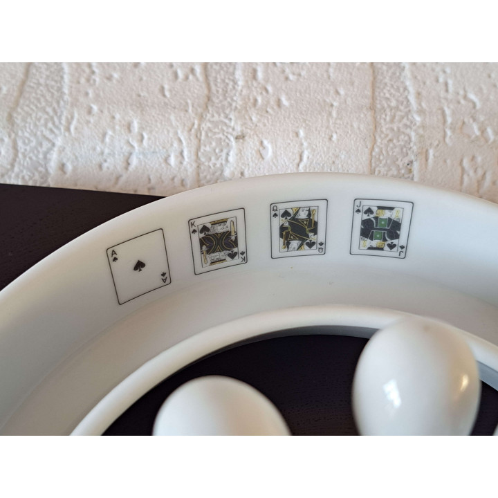 Serveerschaal en prikkers speelkaarten, porselein D19.5xH3cm - handgemaakt