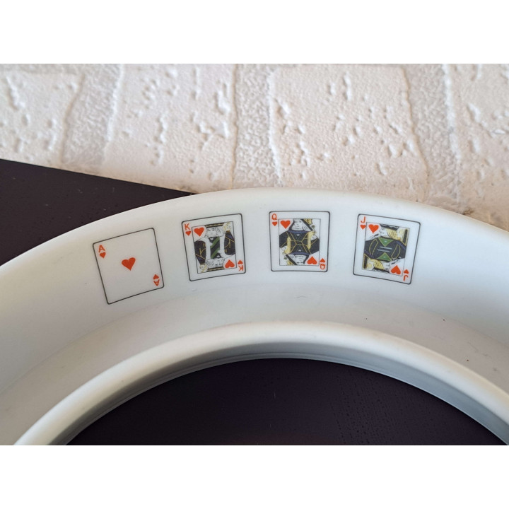Serveerschaal en prikkers speelkaarten, porselein D19.5xH3cm - handgemaakt