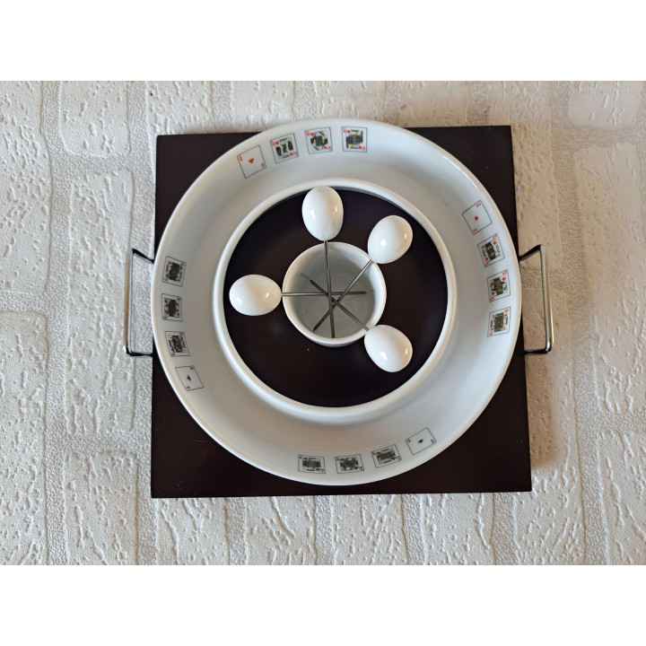 Serveerschaal en prikkers speelkaarten, porselein D19.5xH3cm - handgemaakt