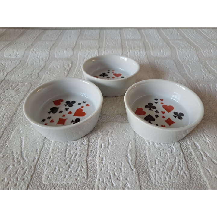 Fondueset met speelkaart symbolen, porselein 35x24x15cm - handgemaakt
