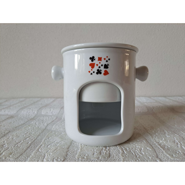 Fondueset met speelkaart symbolen, porselein 35x24x15cm - handgemaakt
