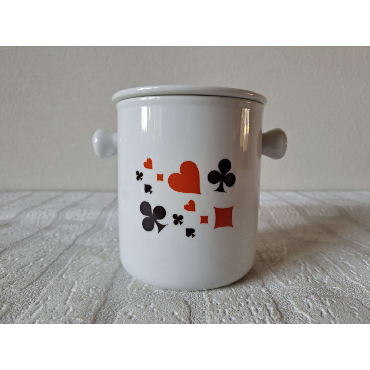 Fondueset met speelkaart symbolen, porselein 35x24x15cm - handgemaakt