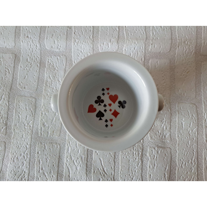 Fondueset met speelkaart symbolen, porselein 35x24x15cm - handgemaakt