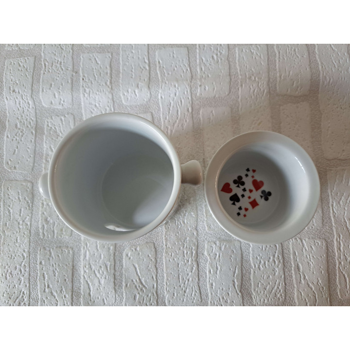 Fondueset met speelkaart symbolen, porselein 35x24x15cm - handgemaakt