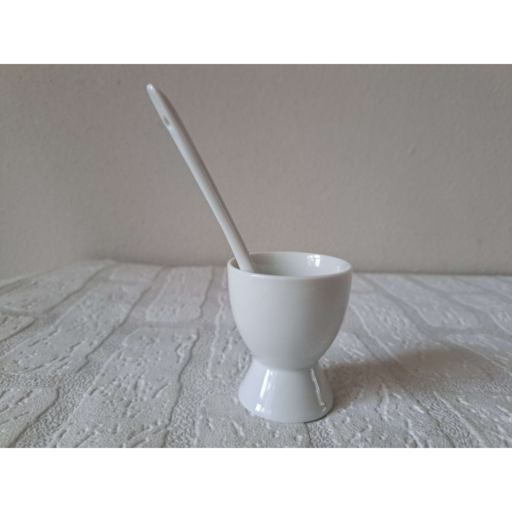 Eierdopje met lepel gele Volkswagen bus, porselein D4.5xH6cm - handgemaakt