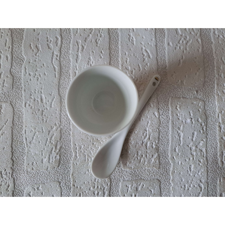 Eierdopje met lepel gele Volkswagen bus, porselein D4.5xH6cm - handgemaakt