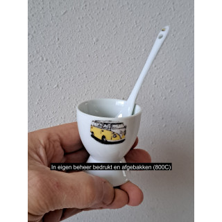 Eierdopje met lepel gele Volkswagen bus, porselein D4.5xH6cm