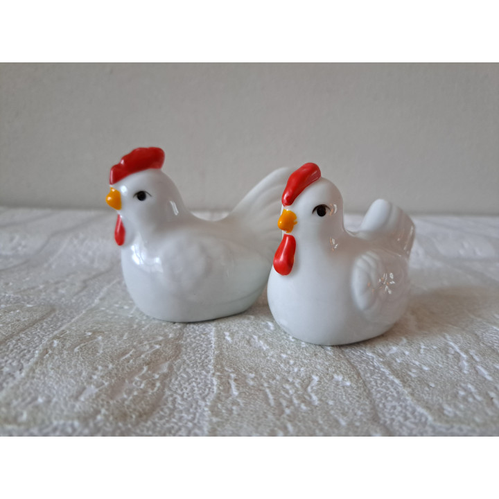 Kip en haan peper en zoutstel van porselein 9x5x6.5cm - peper en zoutstellen