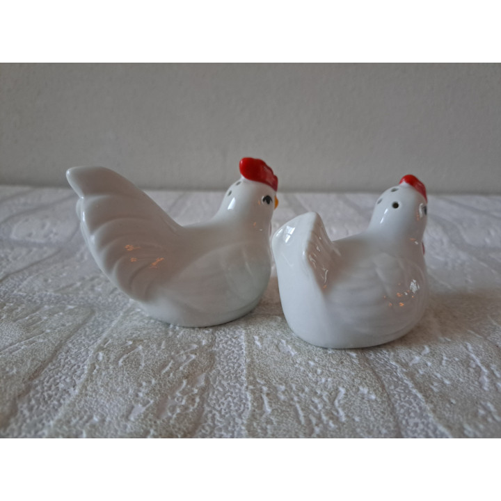 Kip en haan peper en zoutstel van porselein 9x5x6.5cm - peper en zoutstellen