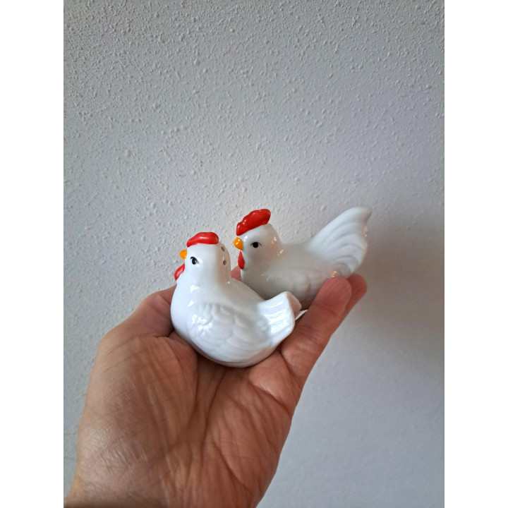 Kip en haan peper en zoutstel van porselein 9x5x6.5cm