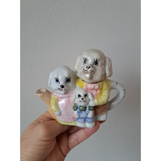 Honden familie theepotje, porselein 14.5x8x11cm