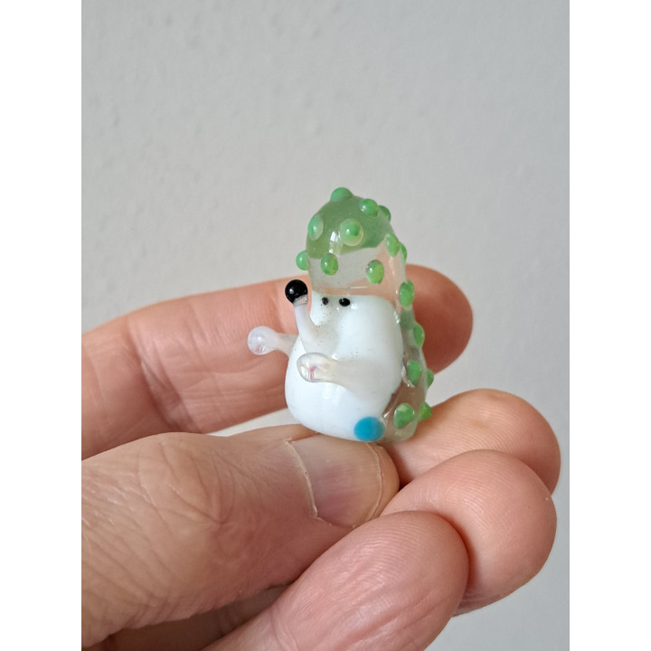 Groen-wit egel, glas 2.5x2.5x3.5cm