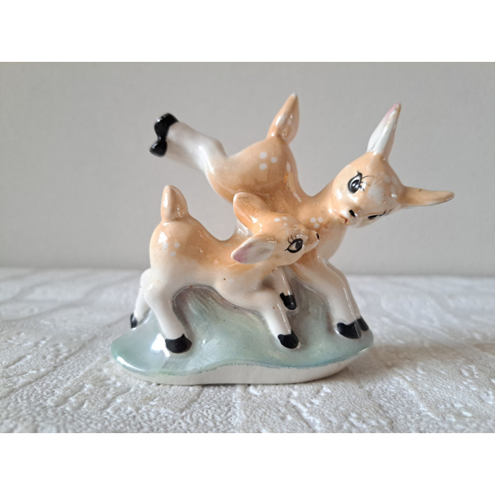 Hert met jong kalf, jaren 60, porselein 12x6x10cm - dierfiguren