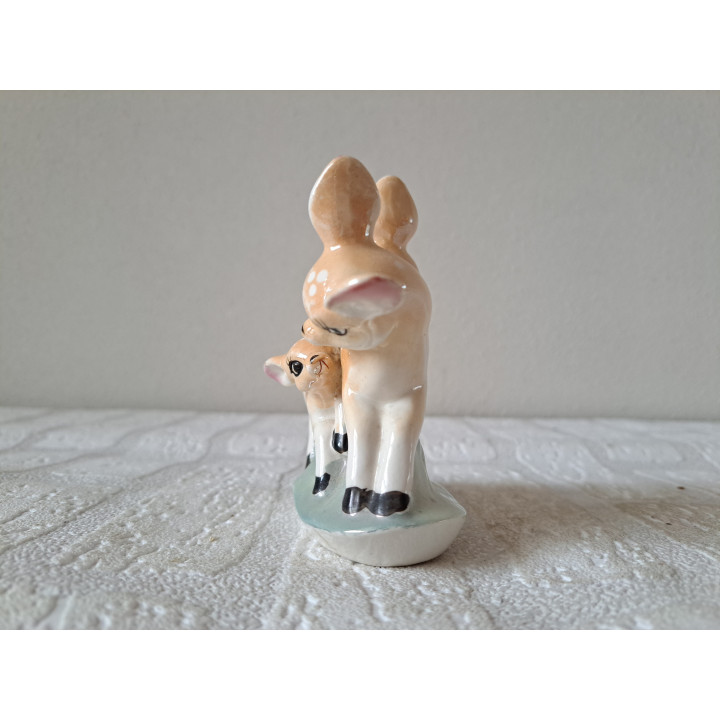 Hert met jong kalf, jaren 60, porselein 12x6x10cm - dierfiguren