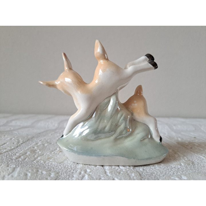 Hert met jong kalf, jaren 60, porselein 12x6x10cm - dierfiguren