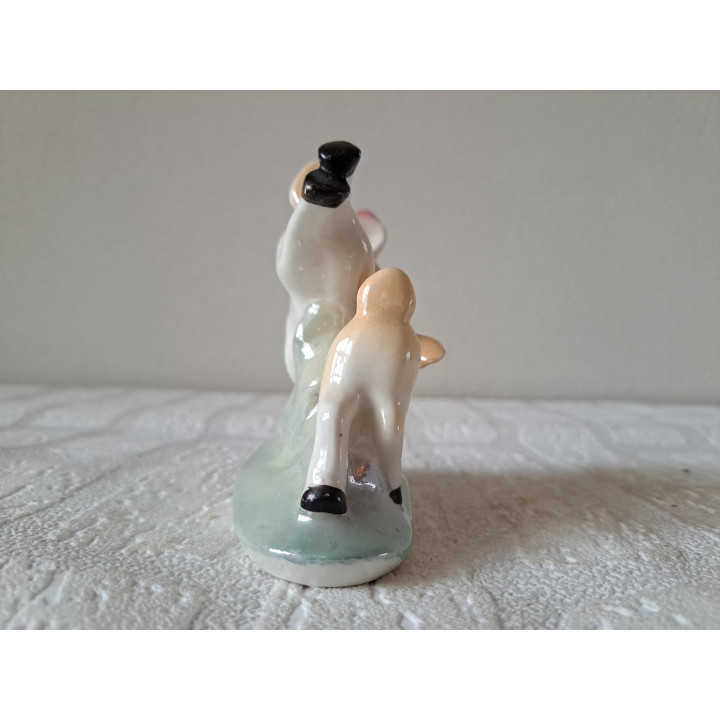 Hert met jong kalf, jaren 60, porselein 12x6x10cm - dierfiguren