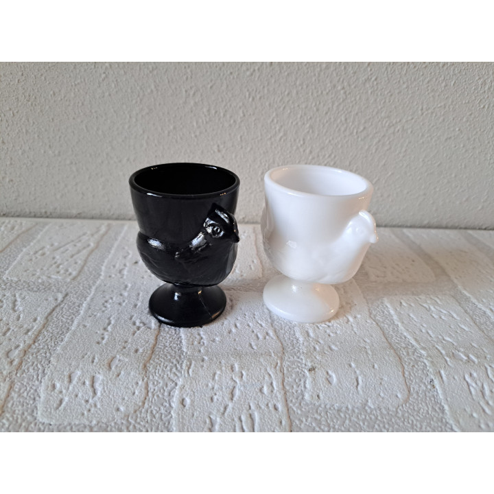 Luminarc Chicken Egg Cups Black and White Glass D5x7cm