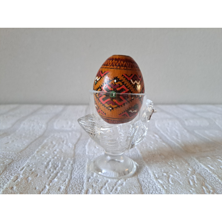 kip eierdopje met houten ei, glas D4.5x10cm - dierfiguren