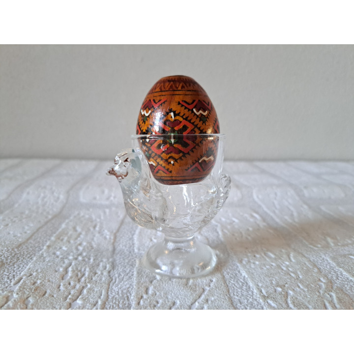 kip eierdopje met houten ei, glas D4.5x10cm - dierfiguren
